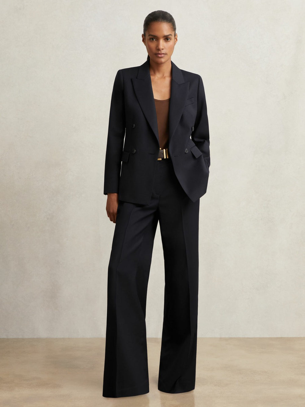 Wool Blend Double Breasted Suit Blazer Navy | Women