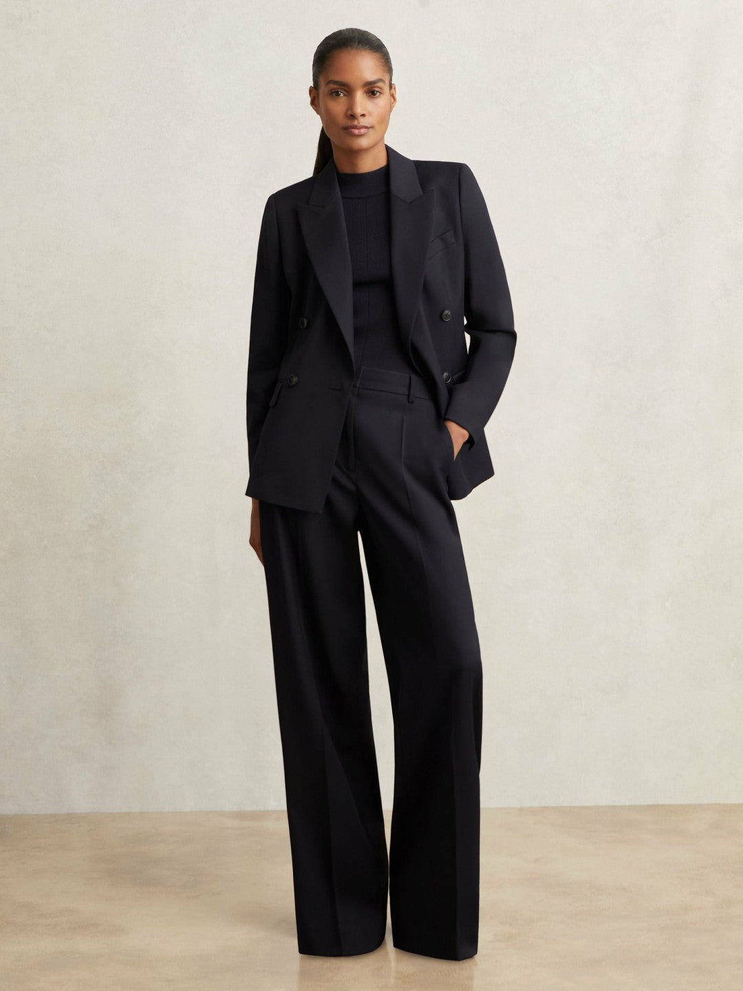 Wool Blend Double Breasted Suit Blazer Navy | Women