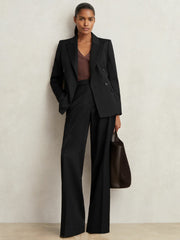 Wool Blend Double Breasted Suit Blazer Black | Women