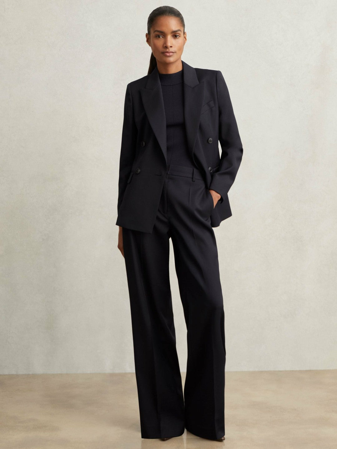 Wool-Blend Wide-Leg Suit Trousers Navy | Women