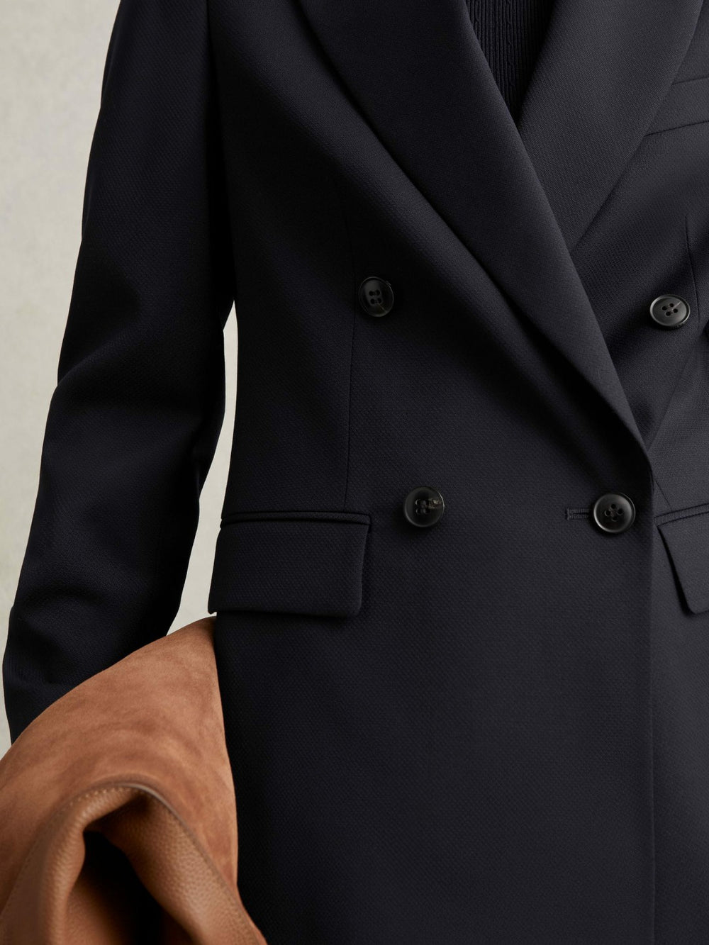 Petite Wool Blend Double Breasted Suit Blazer Navy | Women