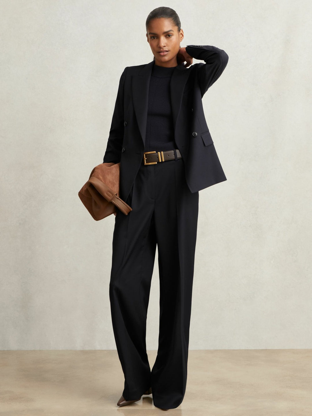 Petite Wool-Blend Wide-Leg Suit Trousers Navy | Women
