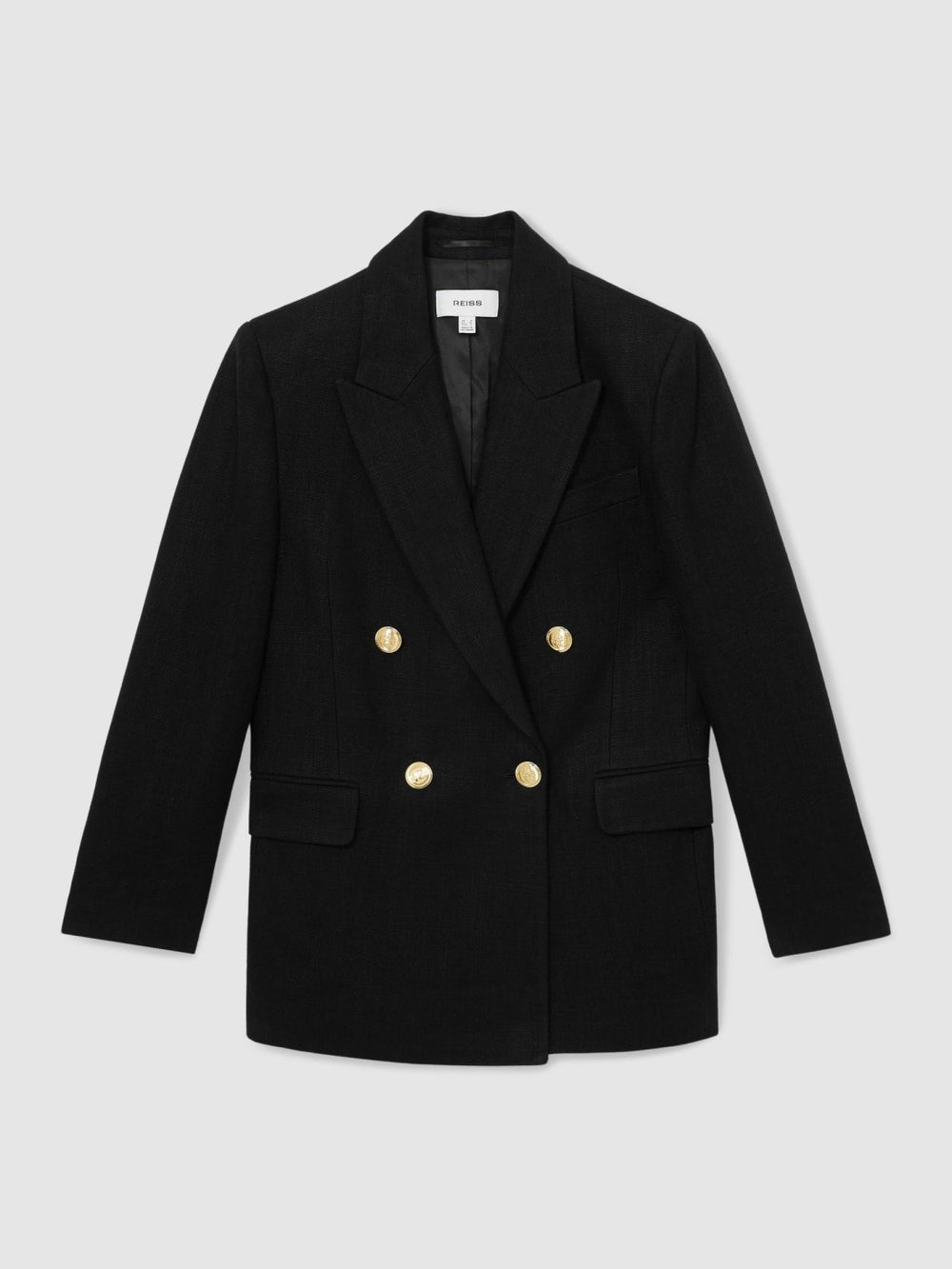 Petite Oversized Double-Breasted Blazer Linen-Blend Black | Women