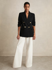Petite Oversized Double-Breasted Blazer Linen-Blend Black | Women