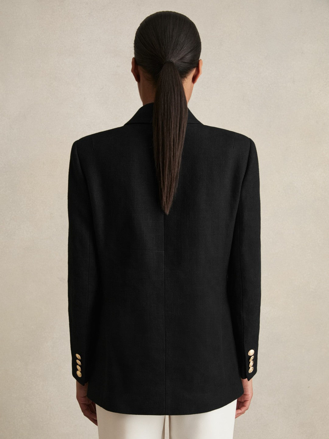 Petite Oversized Double-Breasted Blazer Linen-Blend Black | Women