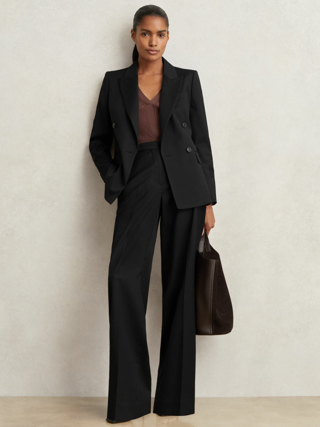 Petite Wool Blend Double Breasted Suit Blazer Black | Women
