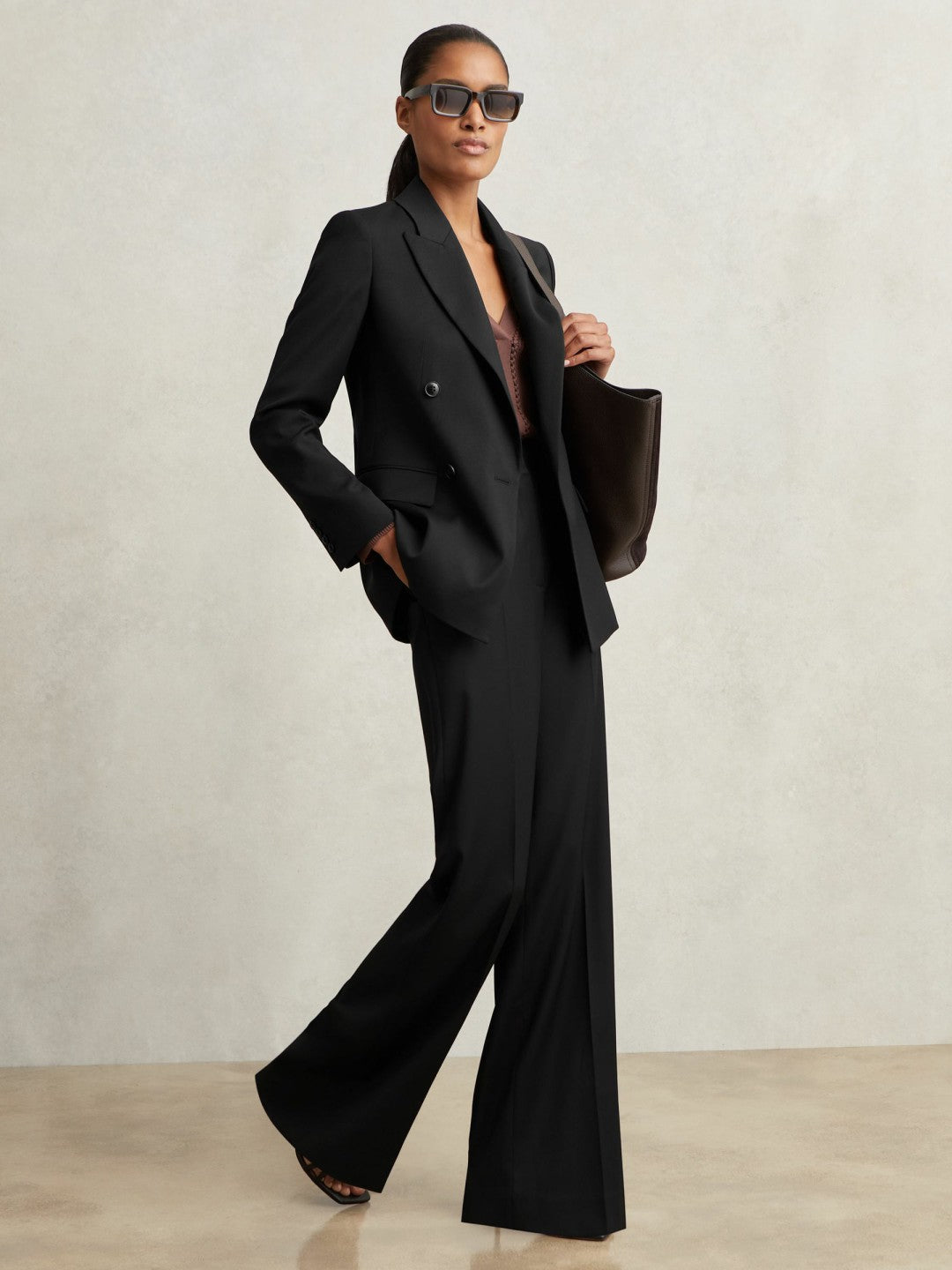 Petite Wool-Blend Wide-Leg Suit Trousers Black | Women