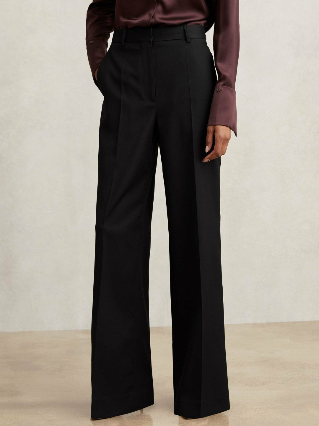 Petite Wool-Blend Wide-Leg Suit Trousers Black | Women