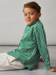 3-9 yrs Cotton-Poplin Striped Oversize Shirt Green/White | Children & Baby
