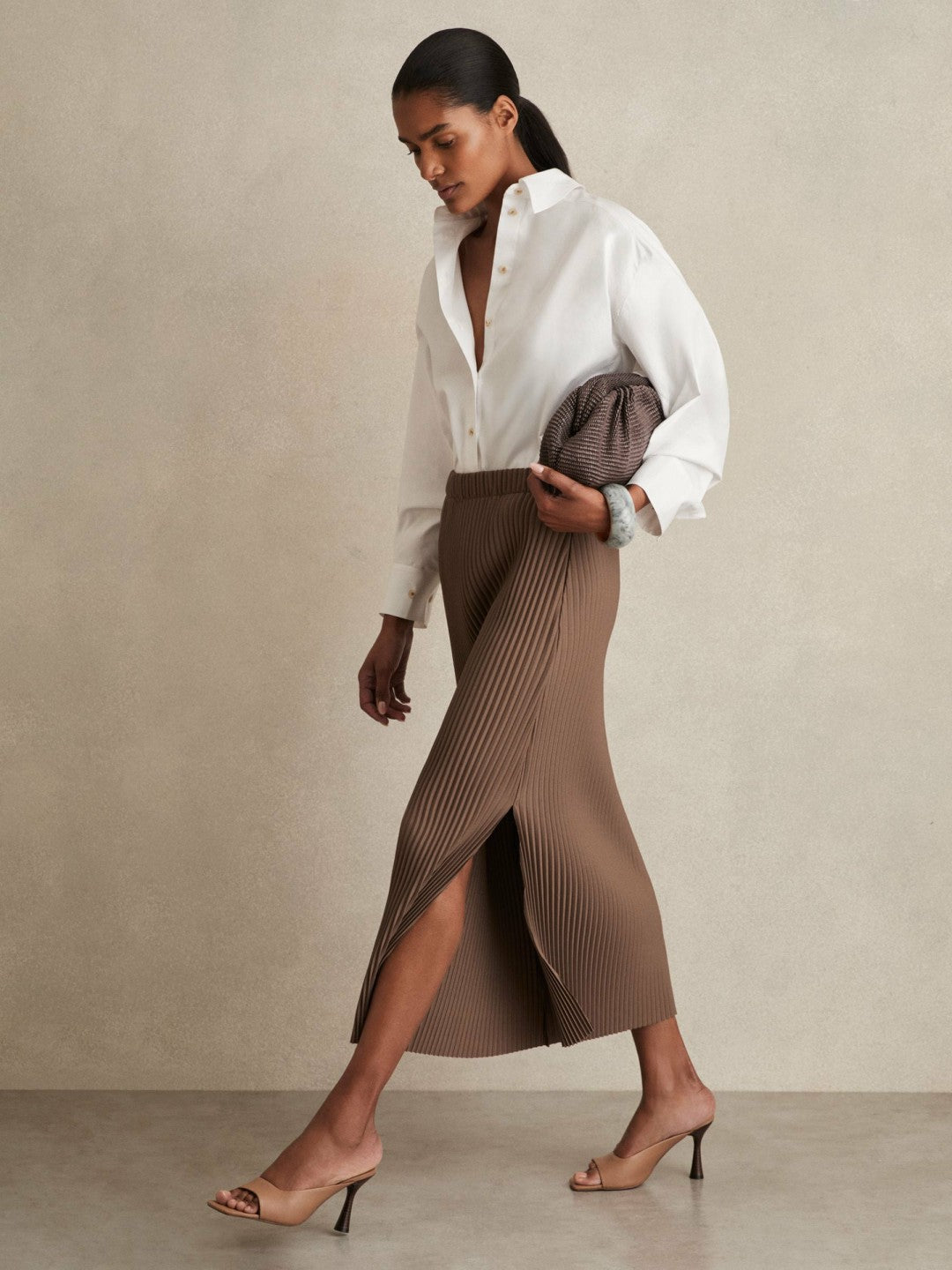 Pleated Jersey Midi Skirt Chocolate | Women