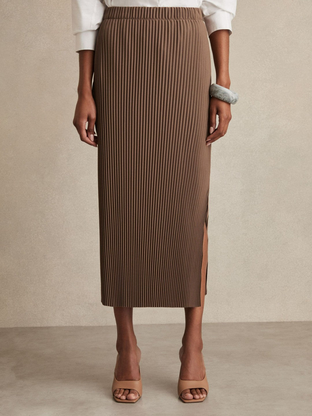Pleated Jersey Midi Skirt Chocolate | Women