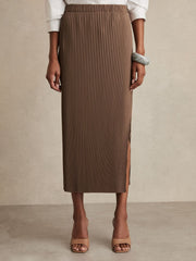 Pleated Jersey Midi Skirt Chocolate | Women