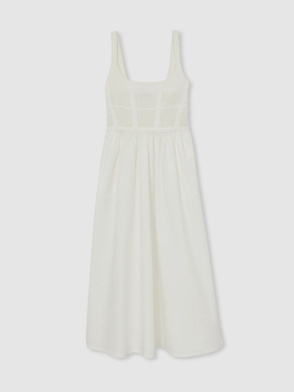 Perforated-Knit Cotton-Skirt Midi Dress Ivory | Women
