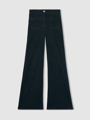 Petite Patch-Pocket Flared Jeans Dark Blue | Women