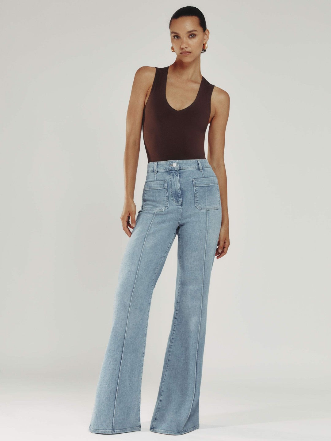 Petite Patch-Pocket Flared Jeans Light Blue | Women