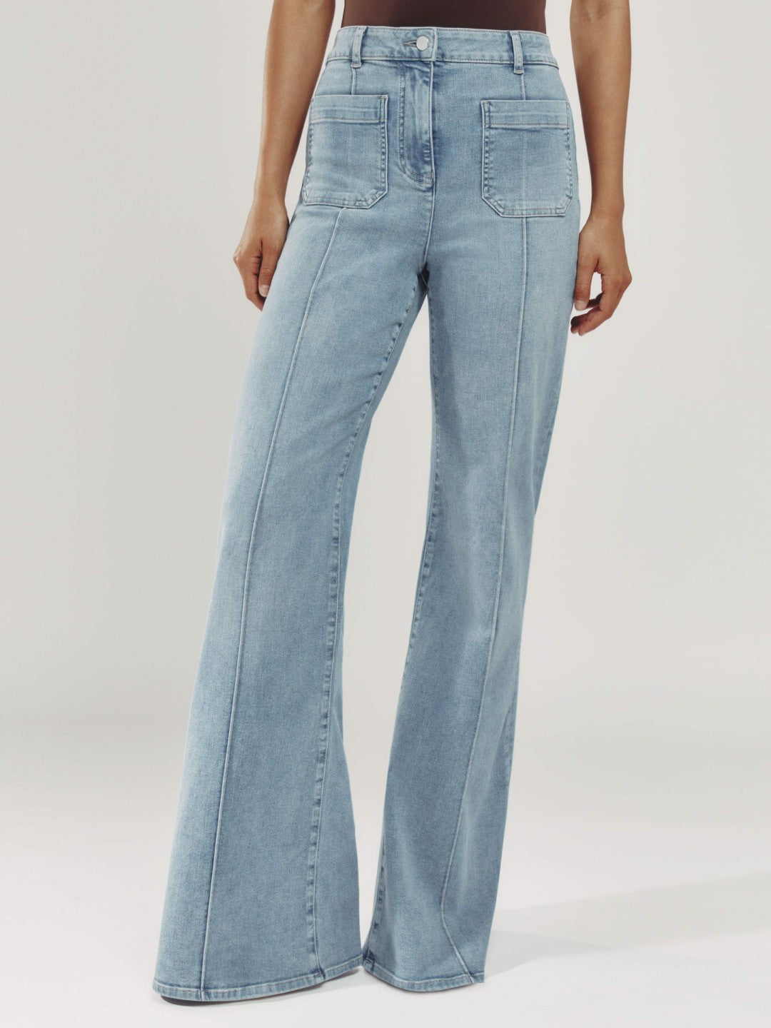 Petite Patch-Pocket Flared Jeans Light Blue | Women