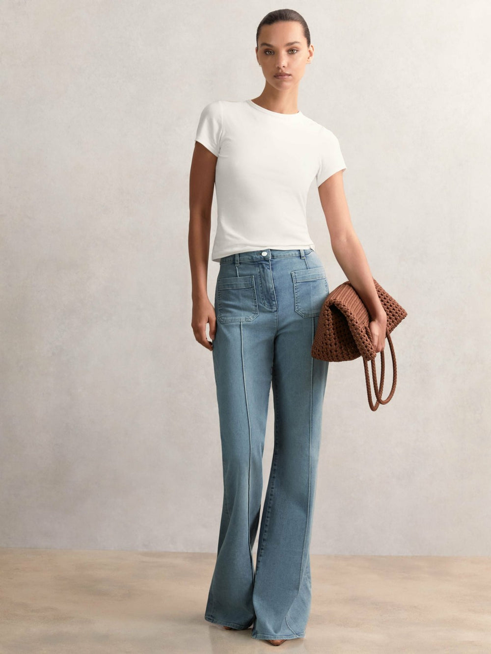 Petite Patch-Pocket Flared Jeans Light Blue | Women