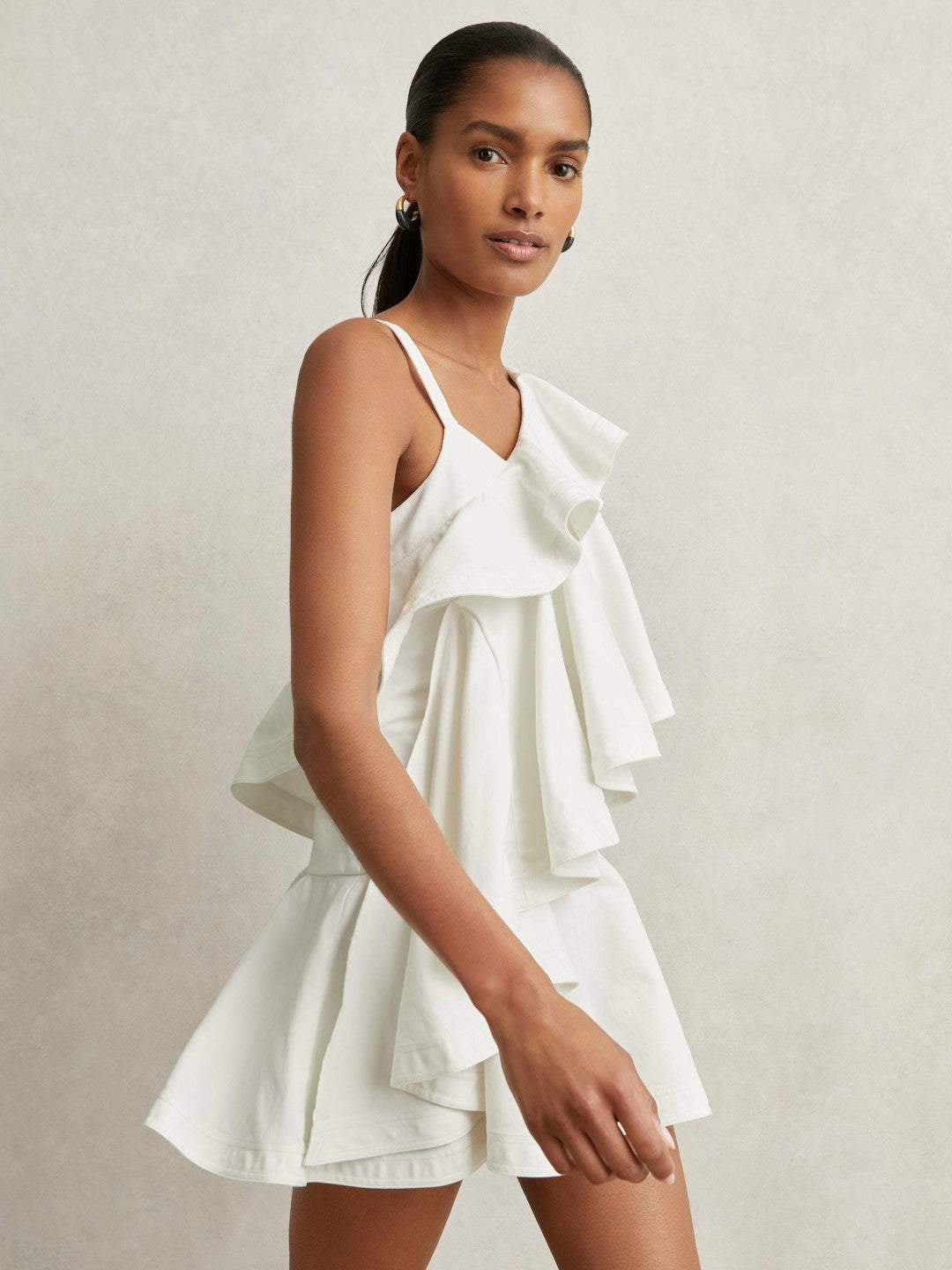 Cotton Tiered Ruffle Mini Dress Ivory | Women