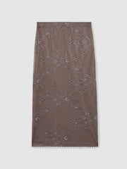 Lace Pencil Skirt Taupe Brown | Women