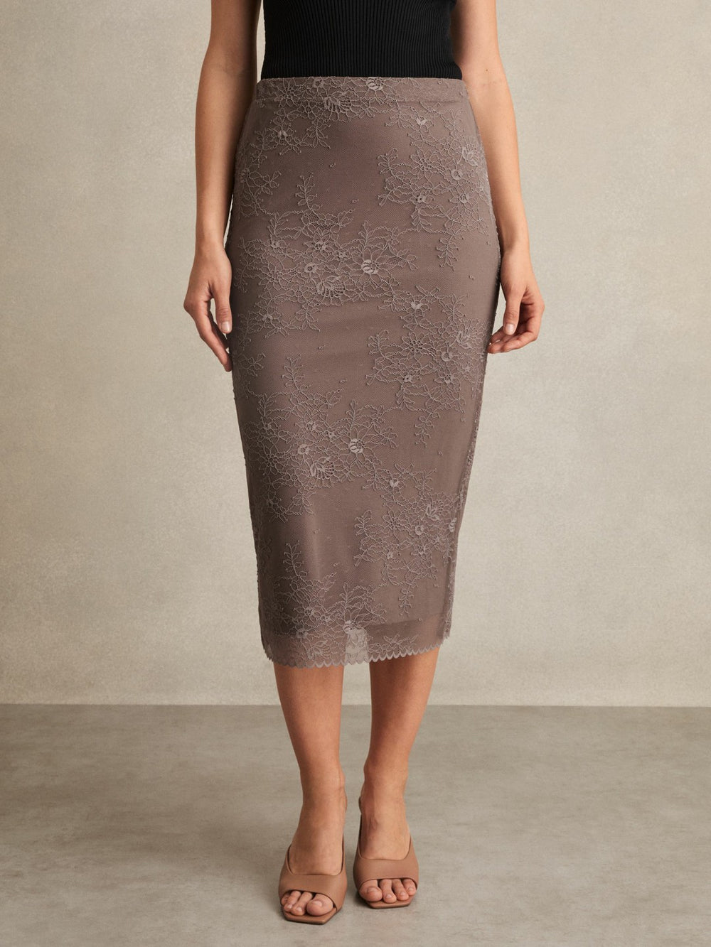 Lace Pencil Skirt Taupe Brown | Women