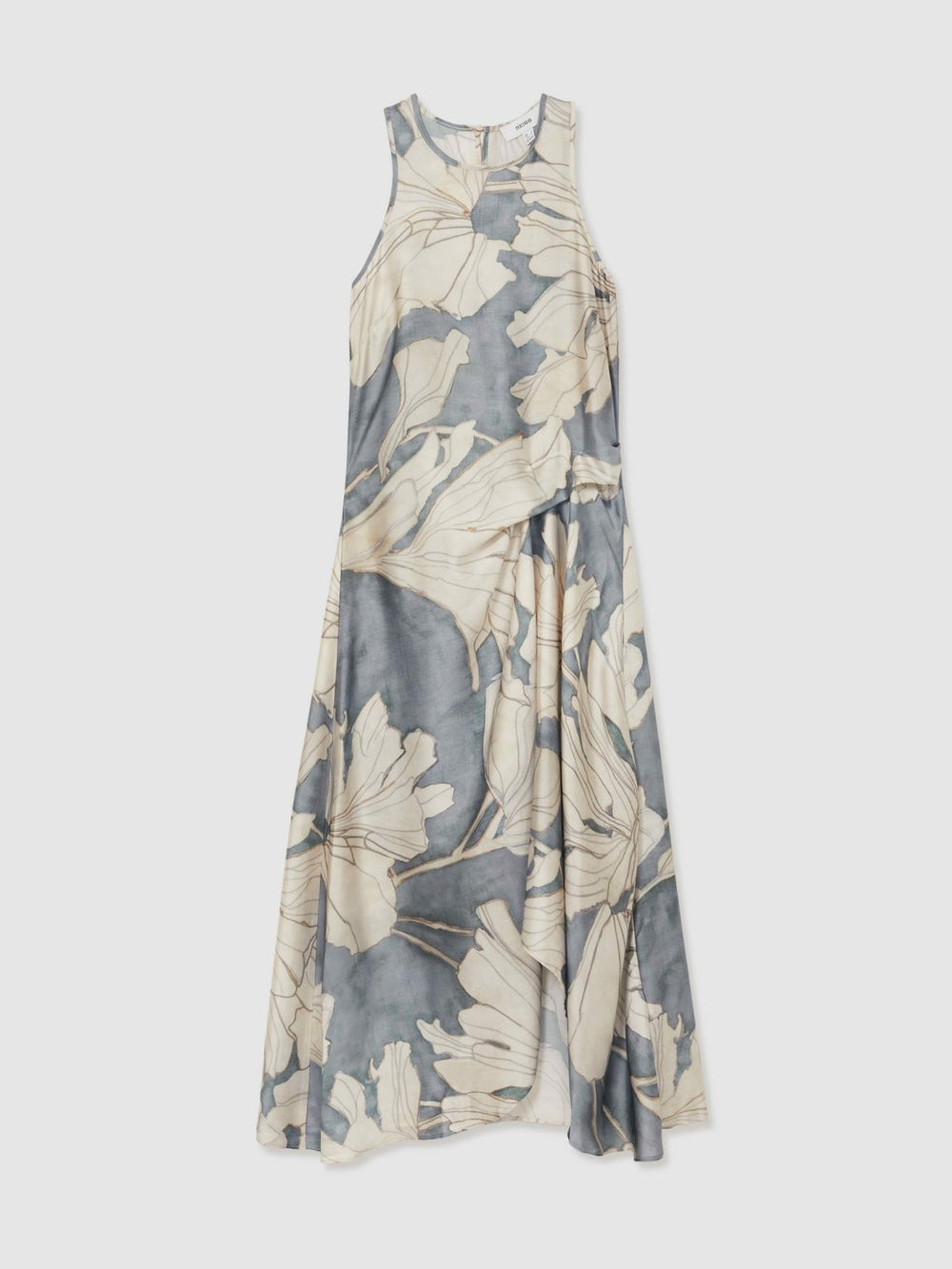 Satin Floral Drape Midi Dress Blue | Women