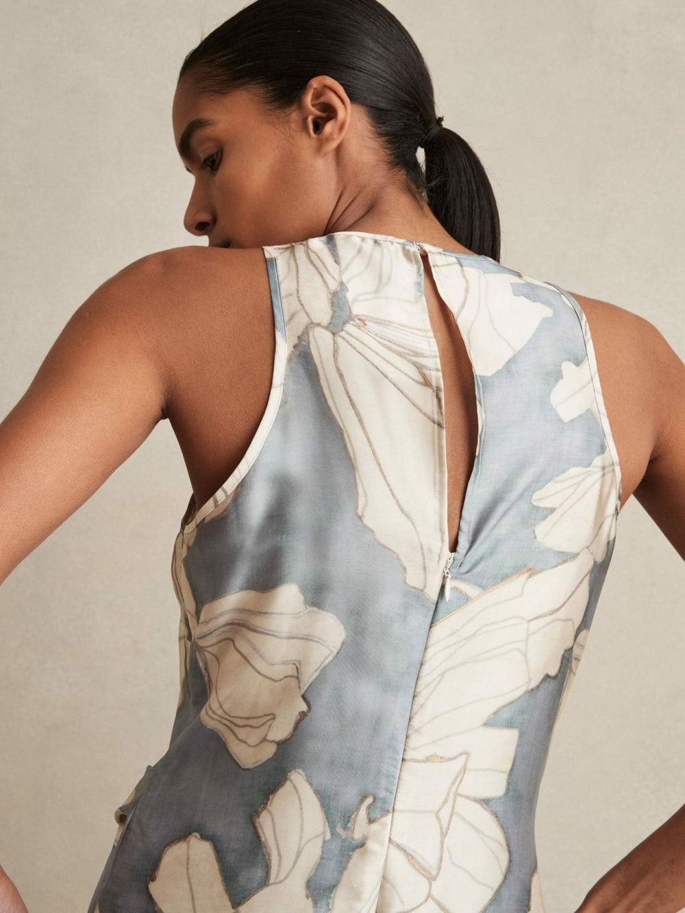 Satin Floral Drape Midi Dress Blue | Women