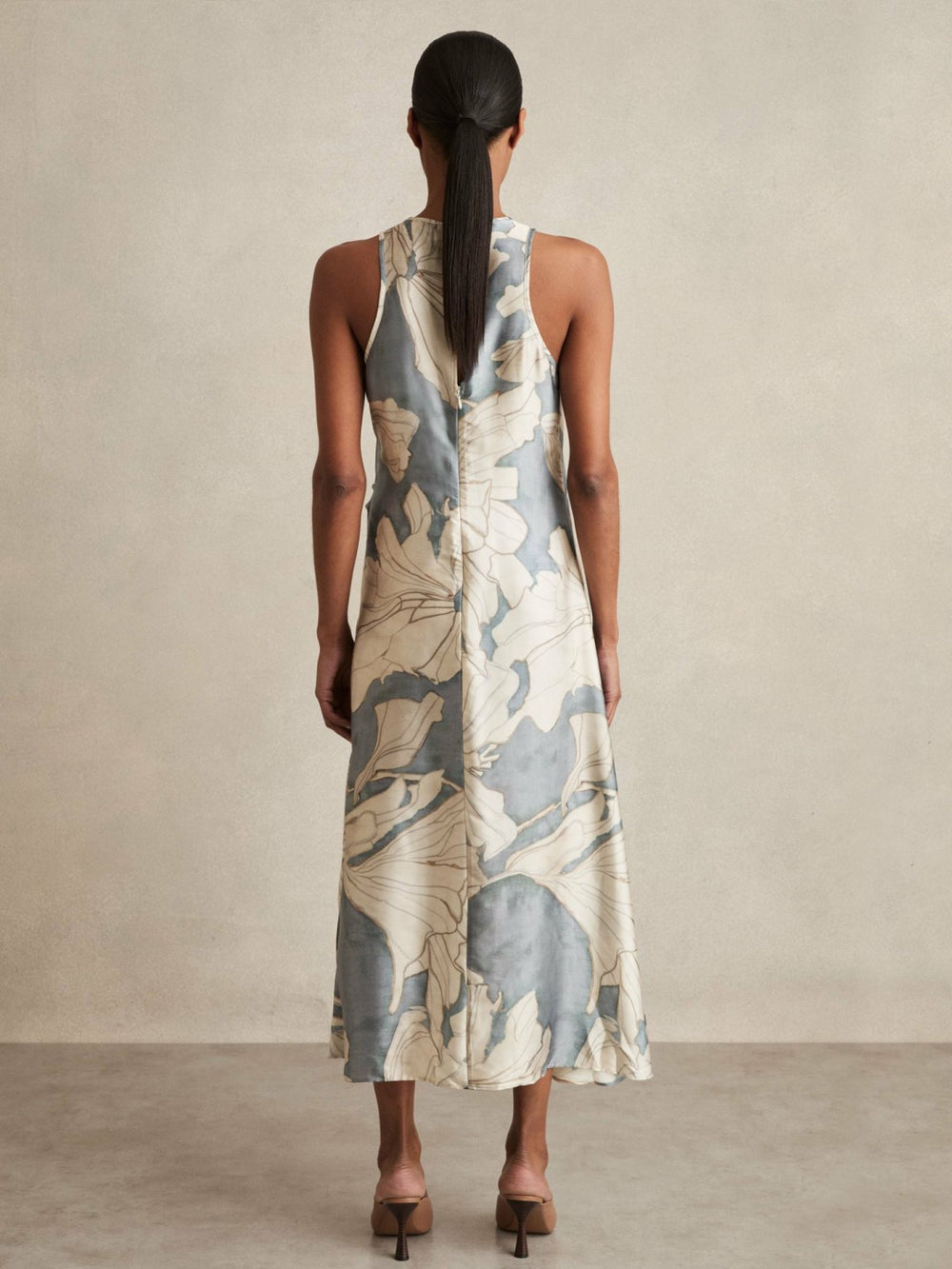 Satin Floral Drape Midi Dress Blue | Women