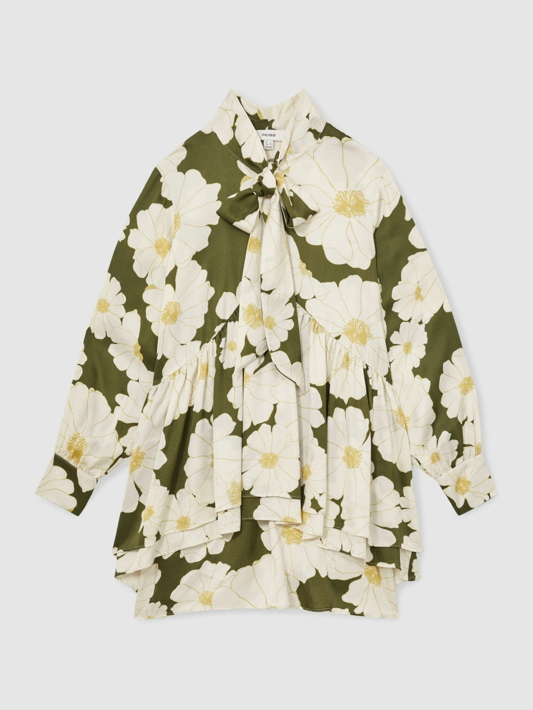 Floral Tie-Neck Swing Dress Ivory/Green | Women
