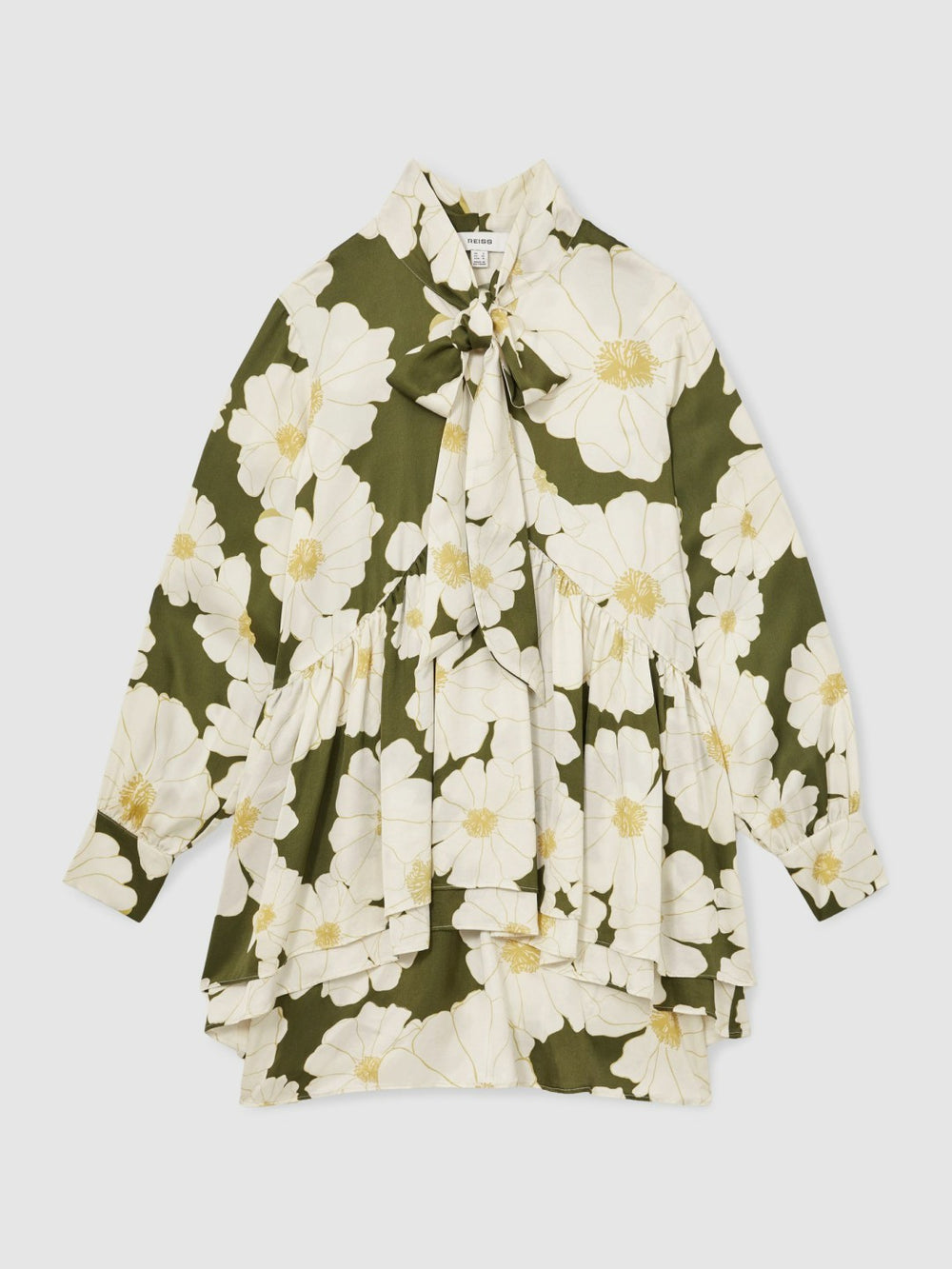 Floral Tie-Neck Swing Dress Ivory/Green | Women