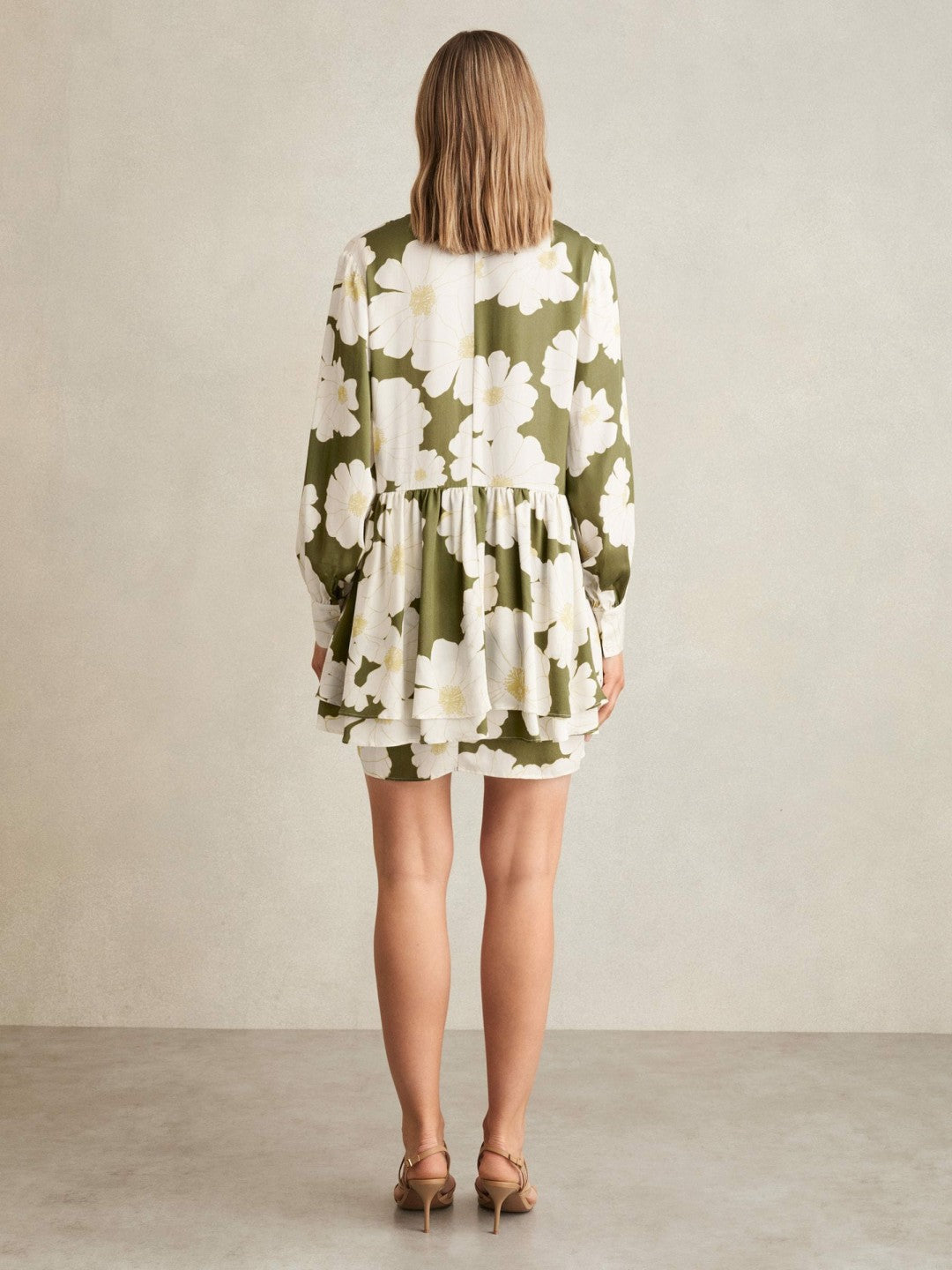 Floral Tie-Neck Swing Dress Ivory/Green | Women