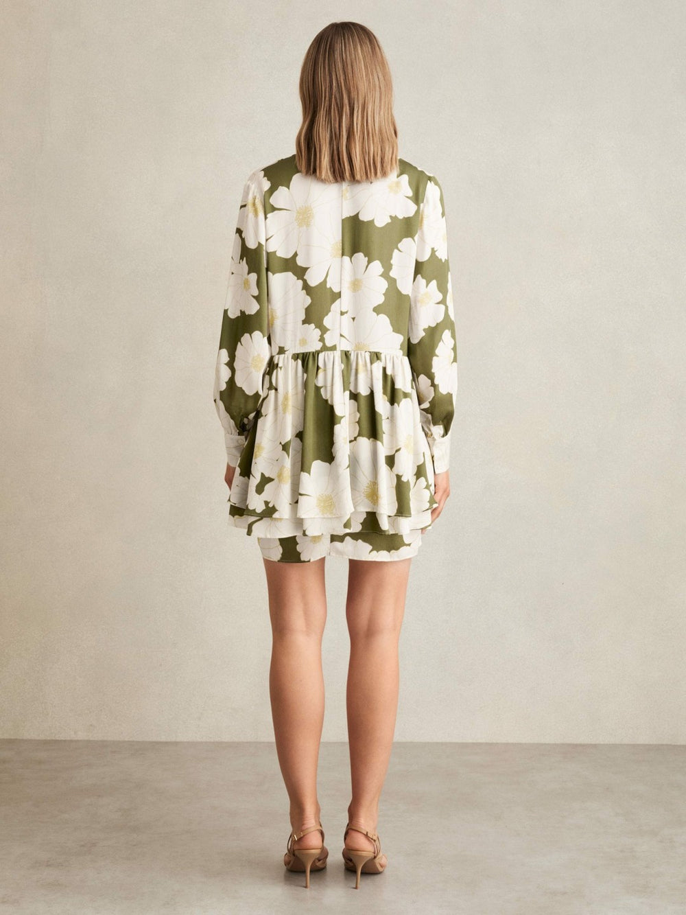 Floral Tie-Neck Swing Dress Ivory/Green | Women