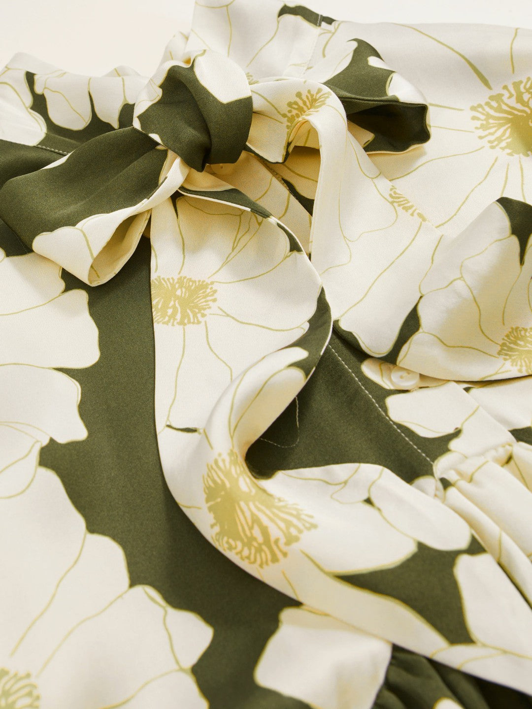 Floral Tie-Neck Swing Dress Ivory/Green | Women