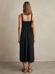 Perforated-Knit Cotton-Skirt Midi Dress Navy | Women