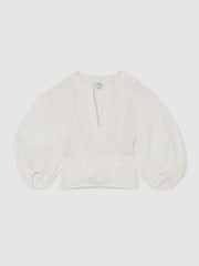 Linen Balloon-Sleeve Top Ivory | Women