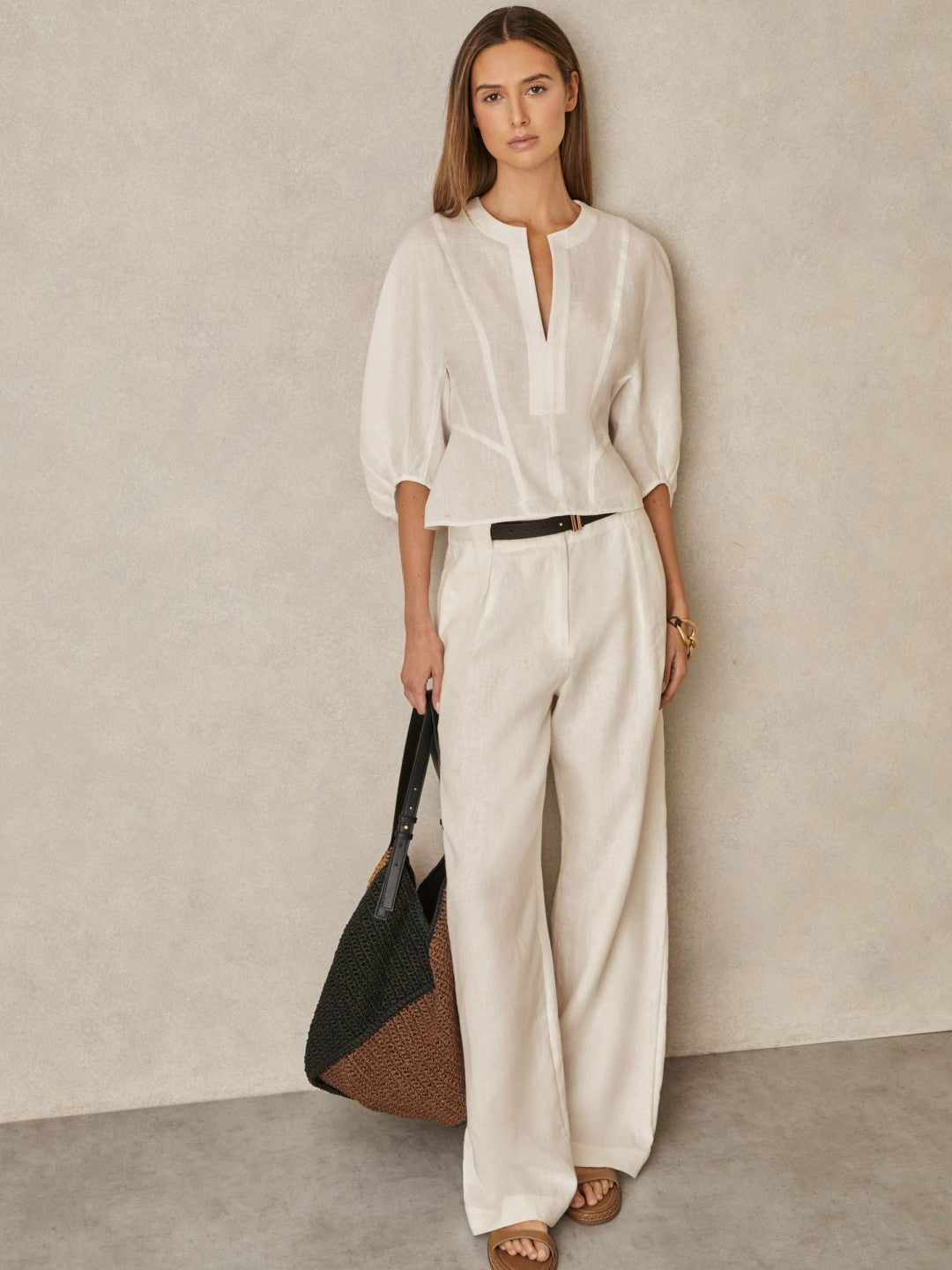 Linen Balloon-Sleeve Top Ivory | Women