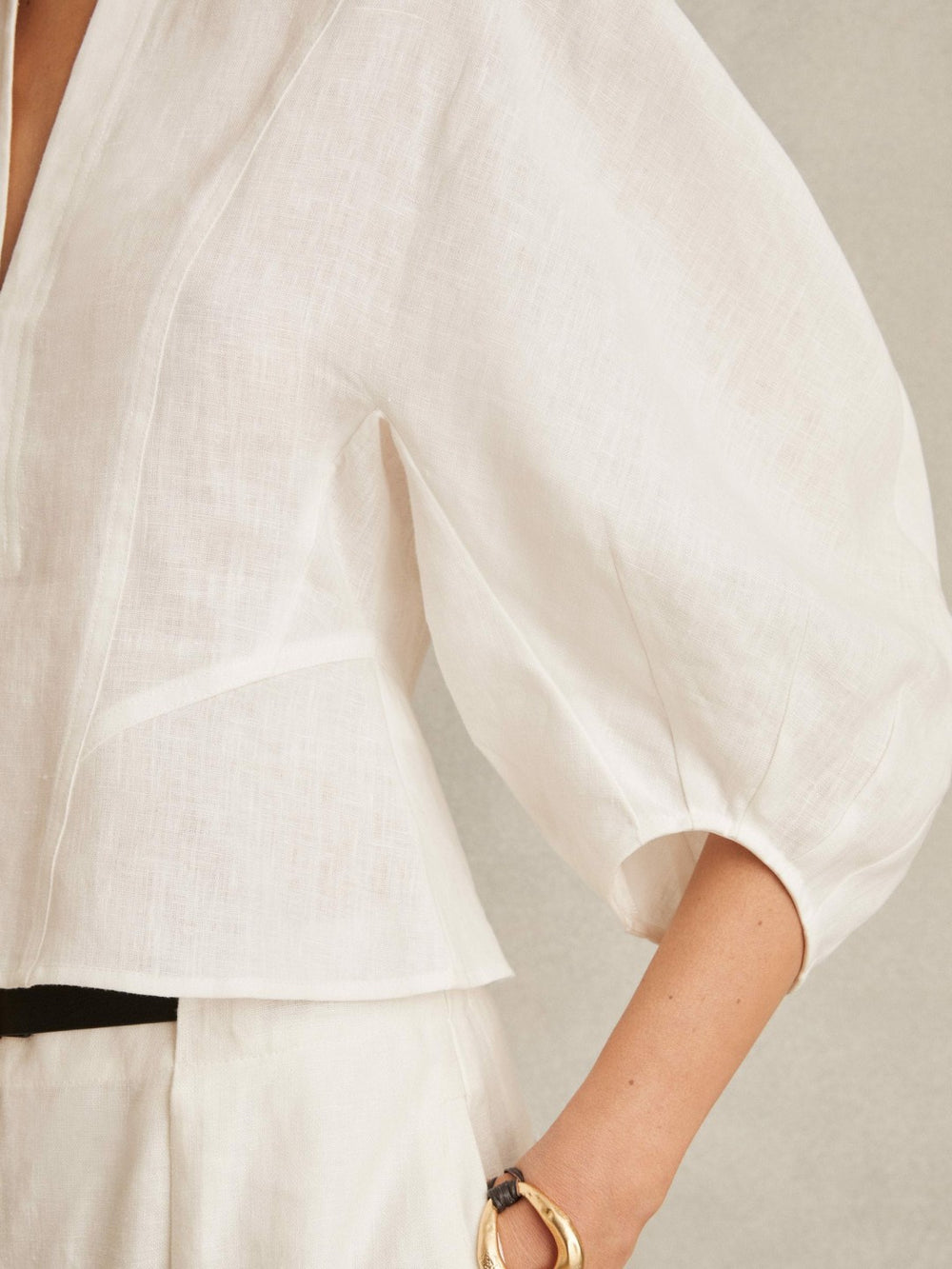 Linen Balloon-Sleeve Top Ivory | Women