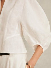 Linen Balloon-Sleeve Top Ivory | Women