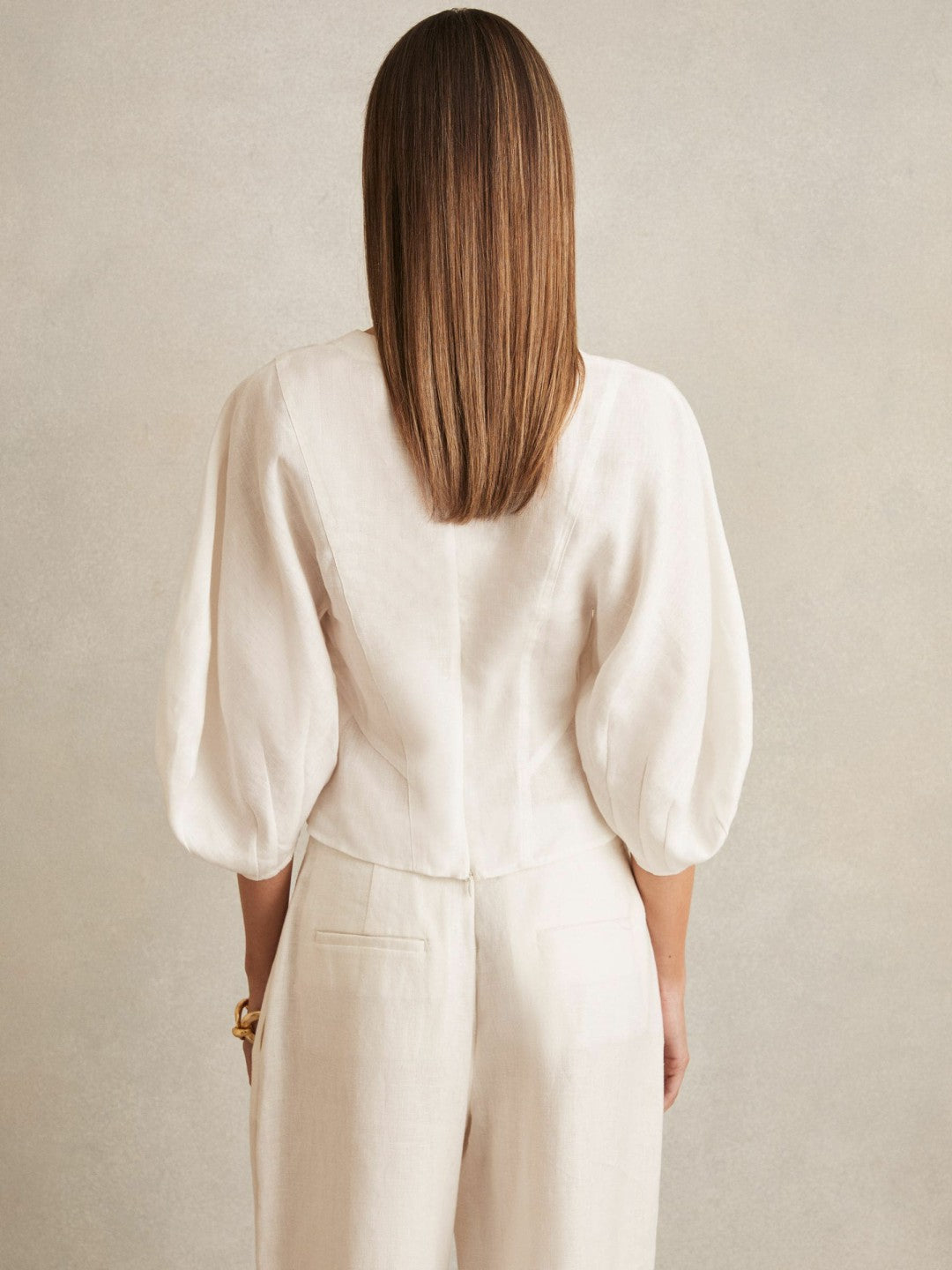 Linen Balloon-Sleeve Top Ivory | Women
