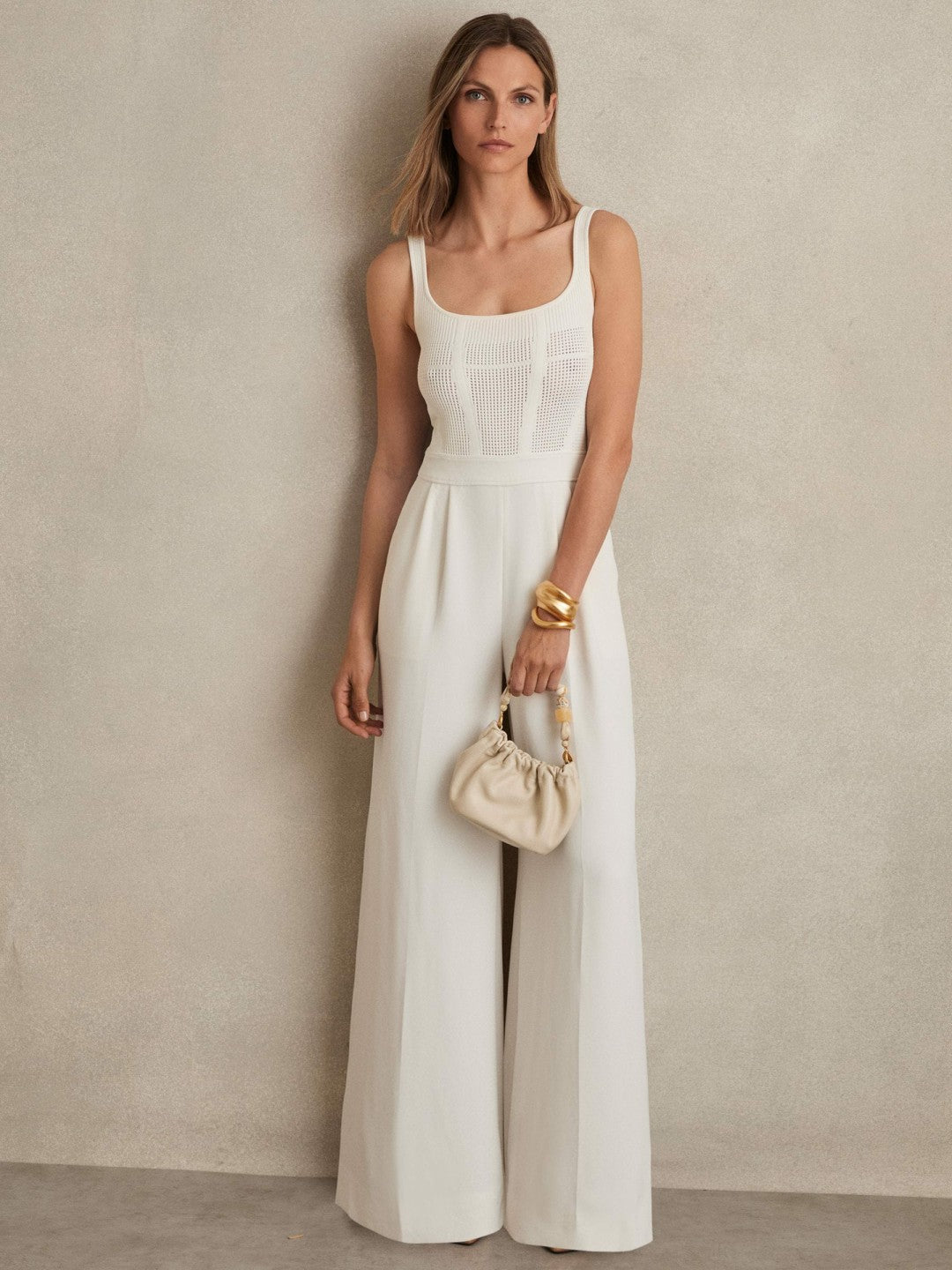 Perforated-Knit Wide-Leg Jumpsuit Ivory | Women