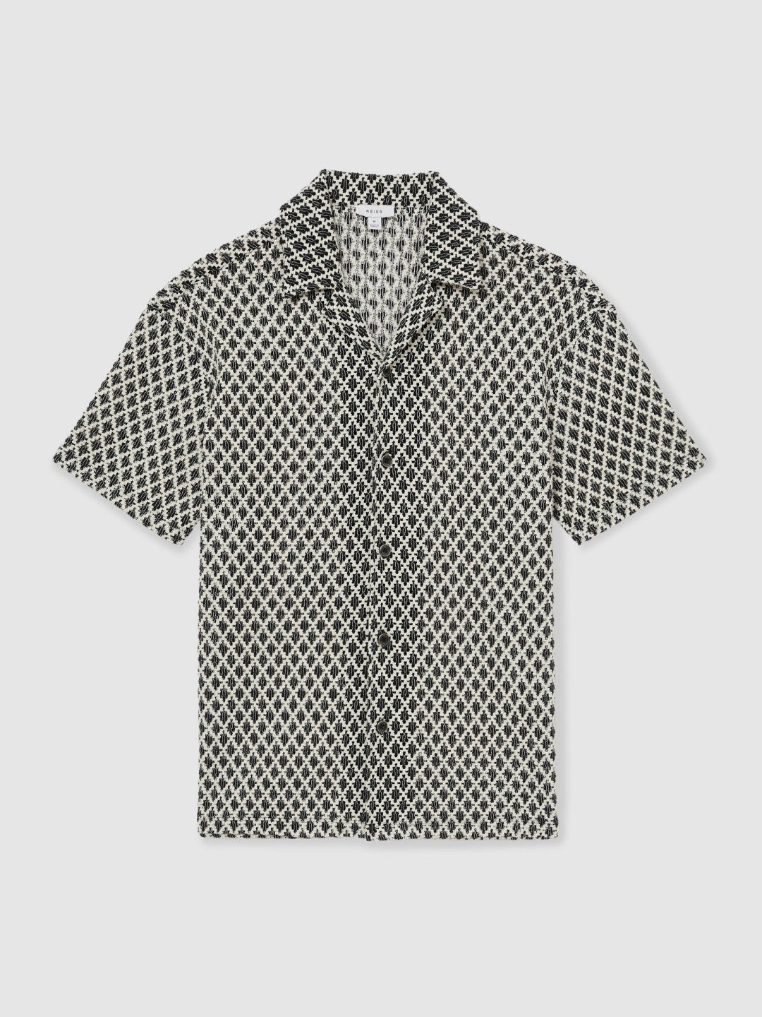 Geometric-Crochet Cuban-Collar Shirt Navy/White | Men