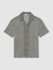 Geometric-Crochet Cuban-Collar Shirt Navy/White | Men