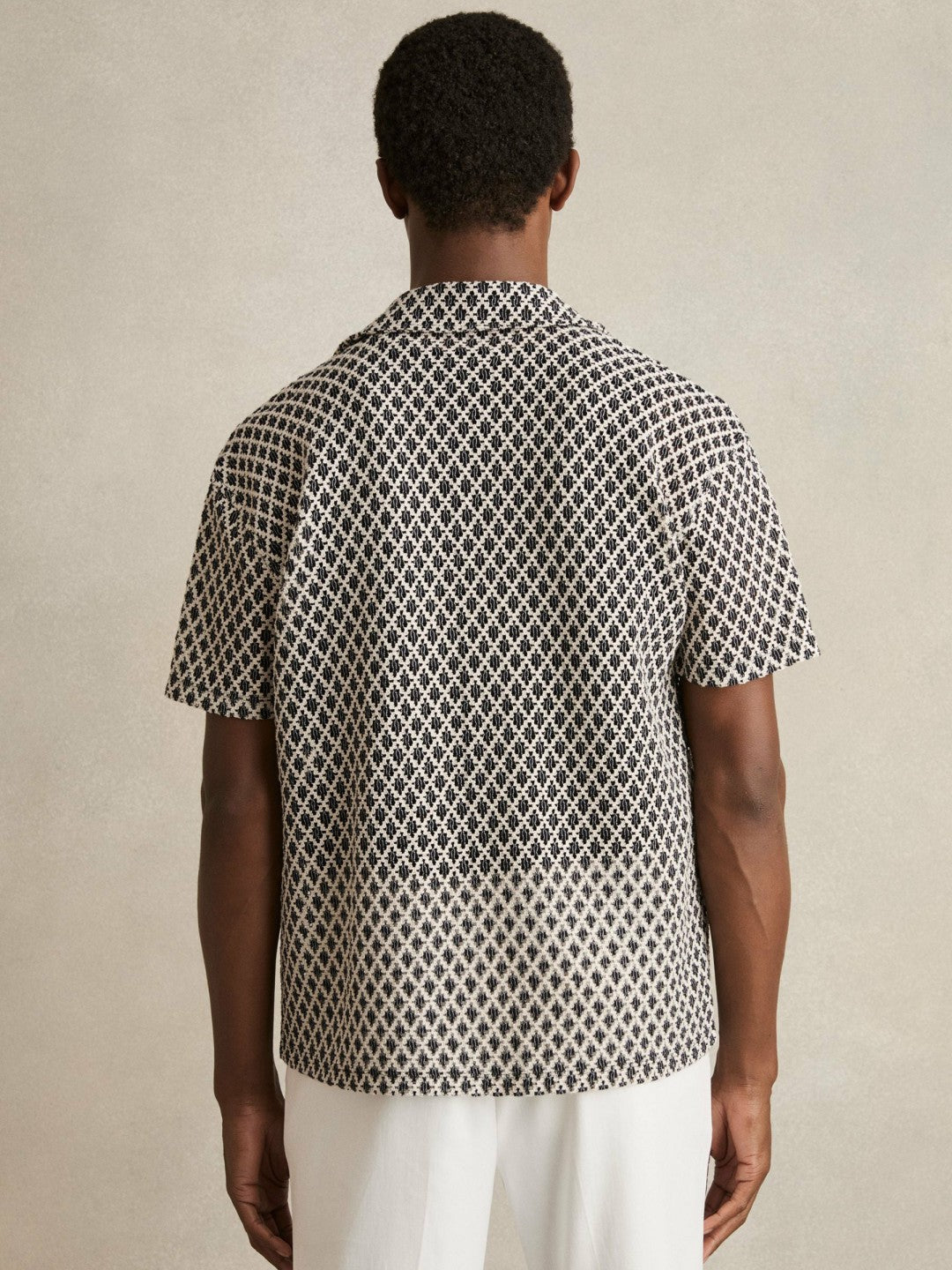 Geometric-Crochet Cuban-Collar Shirt Navy/White | Men