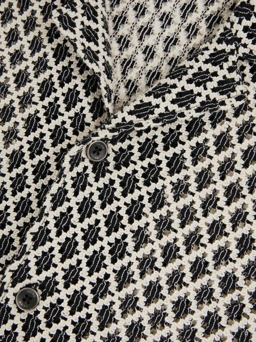 Geometric-Crochet Cuban-Collar Shirt Navy/White | Men