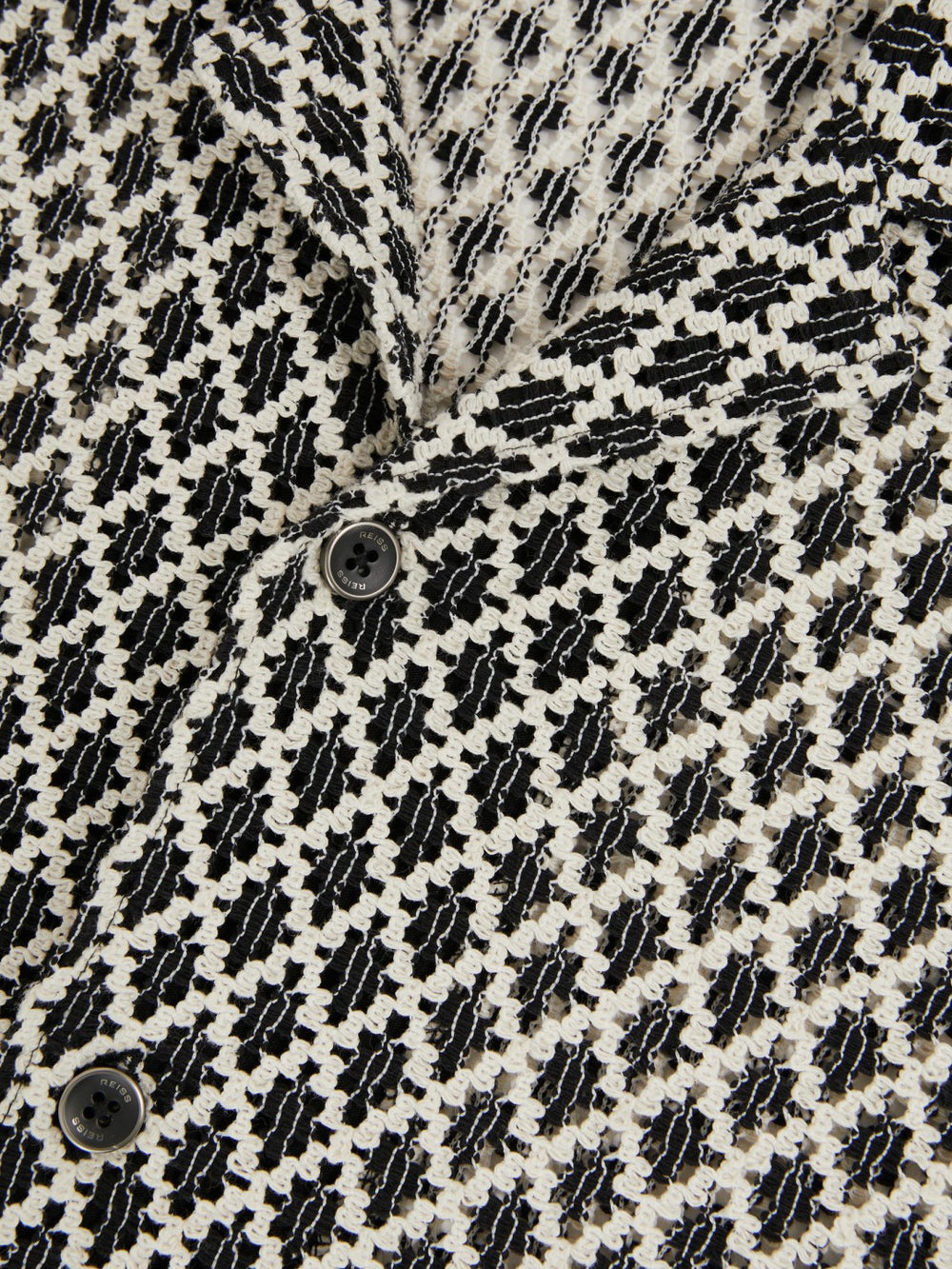 Geometric-Crochet Cuban-Collar Shirt Navy/White | Men