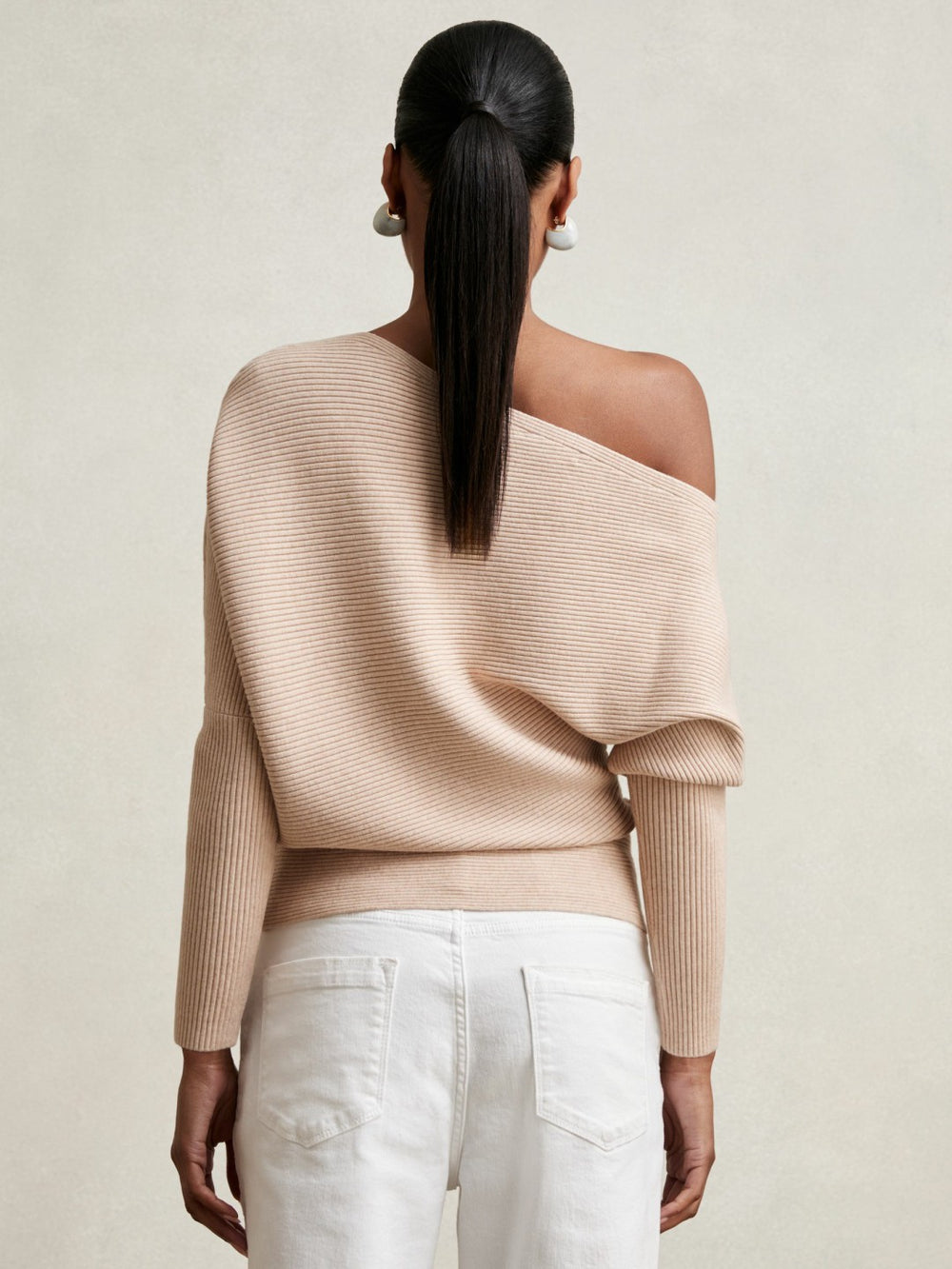 Asymmetric Draped Knitted Jumper Oatmeal Neutral | Women