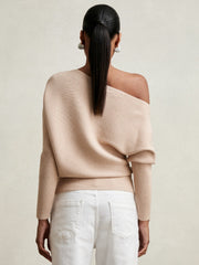 Asymmetric Draped Knitted Jumper Oatmeal Neutral | Women