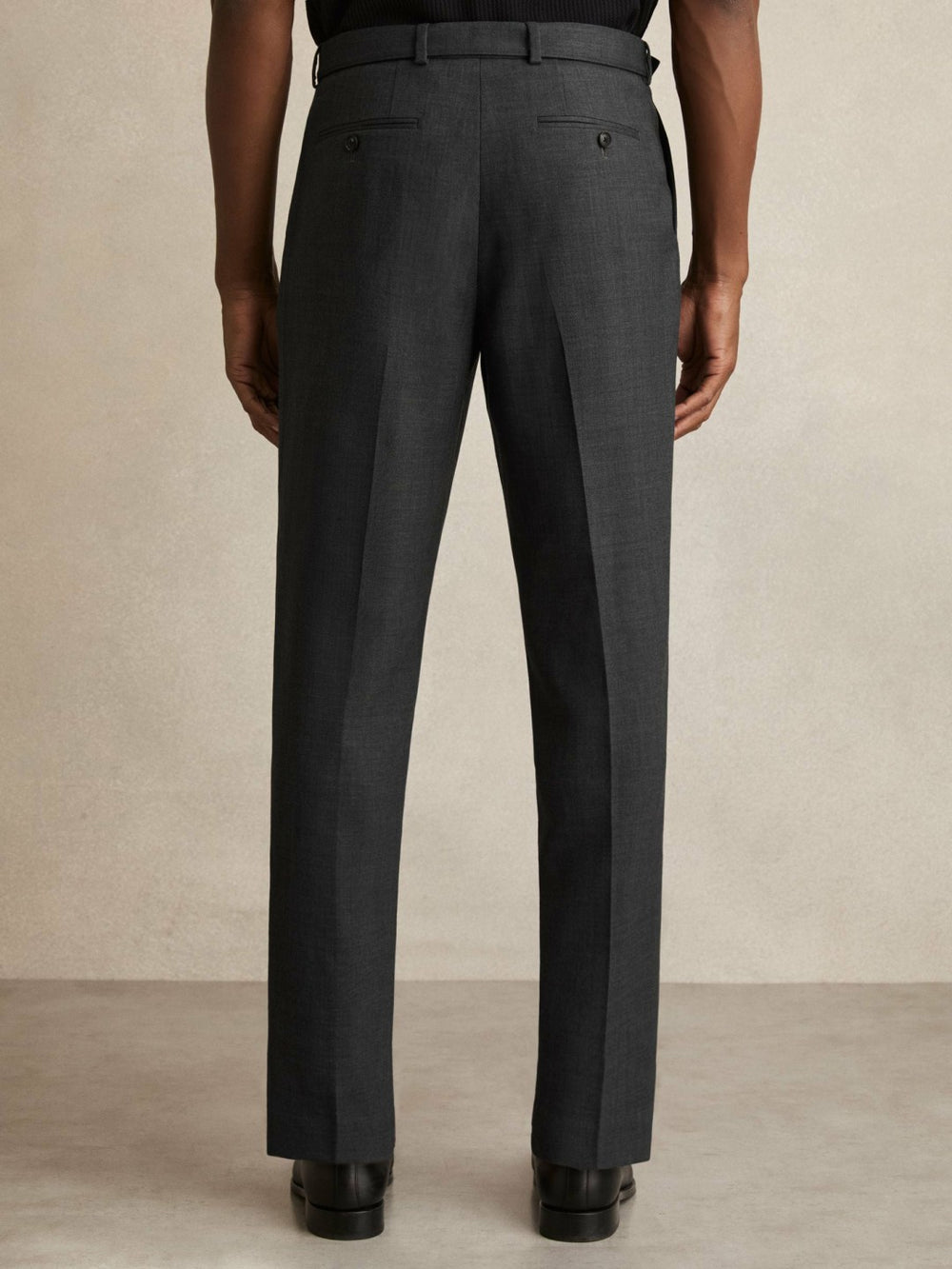 Wool-Blend Belted Pleated Trousers Regular-Fit Charcoal Grey | Men