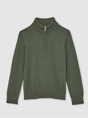 3-9 yrs Merino Wool Half-Zip Funnel Neck Jumper Kale Green | Children & Baby