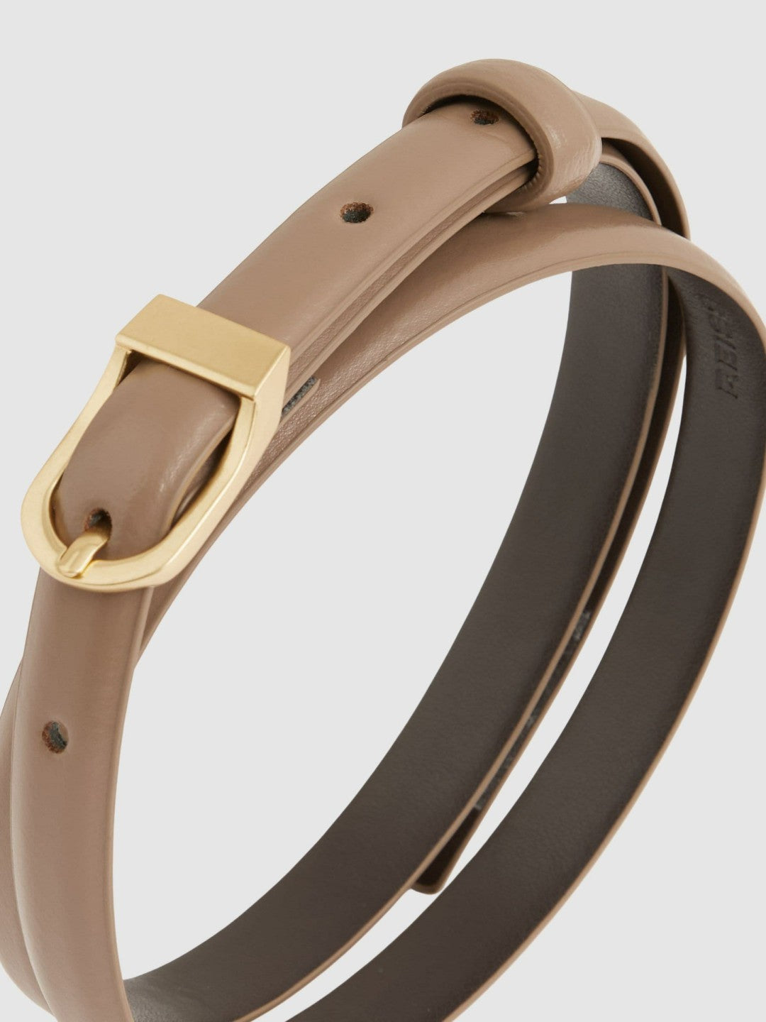 Leather Curved-Buckle Skinny Belt Taupe | Women