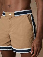 | Ché Stripe-Trim Swim Shorts Camel | Men